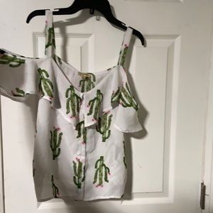 Lily white white off shoulder top with cactus and pink flowers size small